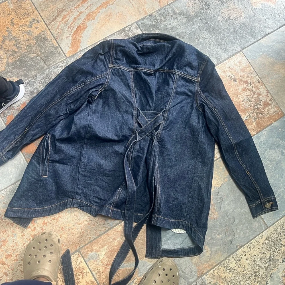 CAbi Dark Blue Denim Belted Jacket